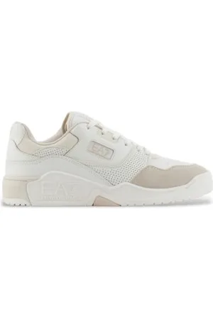 EA7 Unisex. X8X187_XK402 Sapatilhas de couro bege Basket Low (38 2/3), Plano, Cordão, Casual, Esportivo, Multisport
