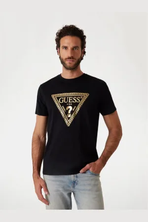Guess Para homem. M5RI49K9RM1 T-shirt Chain Tri Logo preta (L), , Casual, Algodão, Manga curta