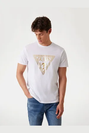 Guess Para homem. M5RI49K9RM1 T-shirt Chain Tri Logo branca (L), , Casual, Algodão, Manga curta