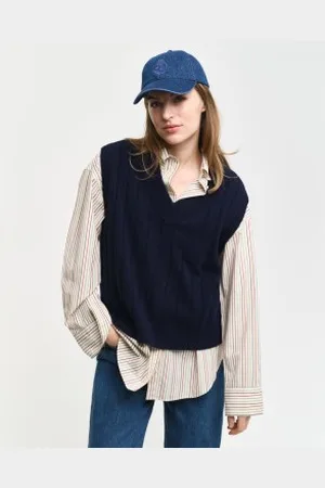 GANT Para mulher. 4805294 Colete de lã com gola alta e colete com nervuras largas azul-marinho (L), Casual, Sem mangas / correias