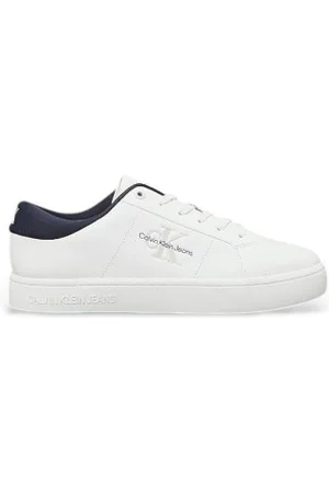 Calvin Klein Para homem. YM0YM00864 Sapatilhas clássicas de couro branco com sola em cano baixo e atacadores (40), Plano, Cordão, Casu