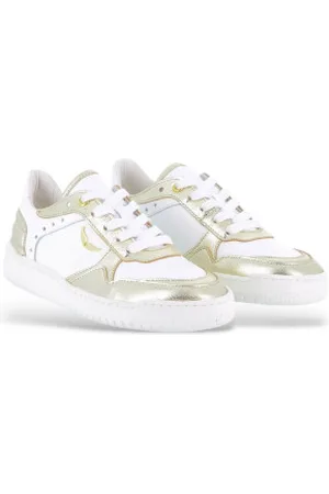 Zadig & Voltaire Para menina. X60285 Sapatilhas em pele branca e dourada (30), Couro, Branco, Plano, Cordão, Casual, moda infantil
