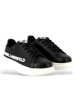 Karl Lagerfeld Unisex para criança. Z30381 Sapatilhas de couro com logótipo em relevo preto (28), Plano, Cordão, Casual, moda infantil