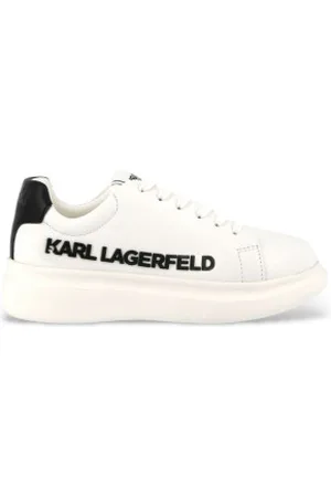 Karl Lagerfeld Unisex para criança. Z30381 Sapatilhas brancas com logótipo em relevo (28), Branco, Plano, Cordão, Casual, moda infa