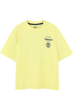 Timberland Unisex para criança. T60429 T-shirt de manga curta amarela (4Años= 102cm), Casual, , Algodão, moda infantil
