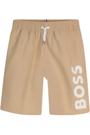 HUGO BOSS Unisex para criança. J51973 Calções de surf com impressão do logótipo em (10años= 138cm), Beachwear, Poliéster, moda infantil