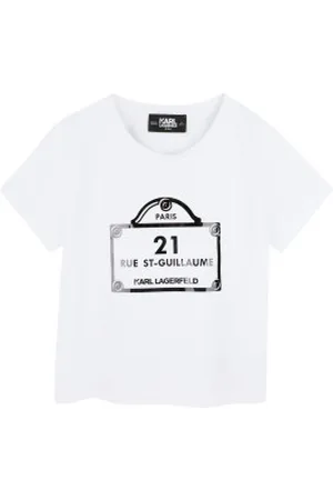 Karl Lagerfeld Unisex para criança. Z30486 T-shirt de manga curta branca (4años= 102cm), , Casual, Algodão orgânico, moda infantil