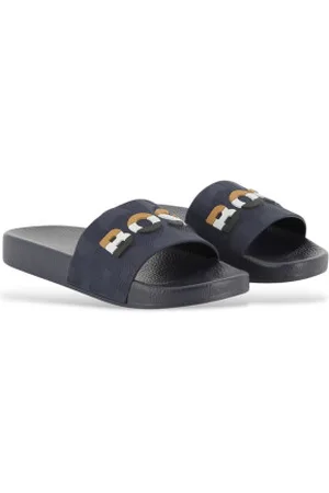 HUGO BOSS Unisex para criança. J52269 Chinelos com logótipo em relevo da Marinha (27), Plano, Nenhum, Beachwear, , moda infantil