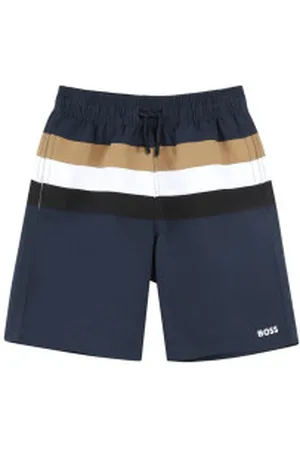 HUGO BOSS Unisex para criança. J51975 Calções de surf marinhos (4Años= 102cm), Beachwear, Poliéster, moda infantil