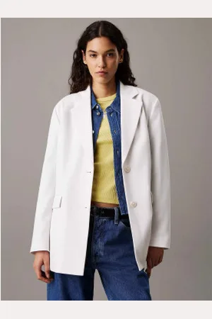 Calvin Klein Para mulher. J20J225206 Blazer de sarja macia com nó nas costas (L), Casual, Polister Reciclado, Sustentável