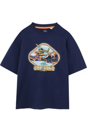 Timberland Unisex para criança. T60433 T-shirt de manga curta azul-marinho (4Años= 102cm), Casual, Algodão, moda infantil