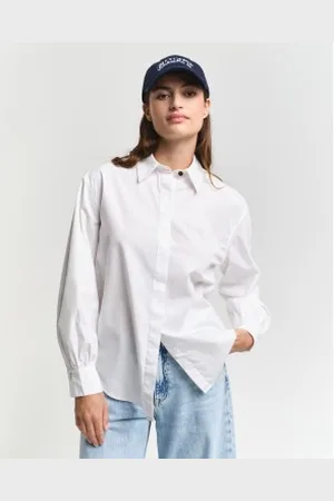 GANT Para mulher. 4300424 Camisa de popelina de corte descontraído com mangas volumosas branca (34), , Casual, Algodão, Manga comprida