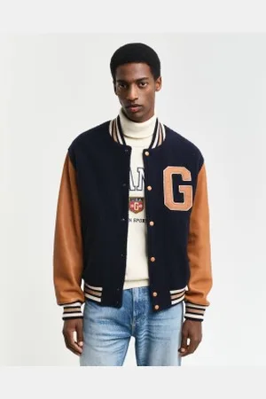 GANT Para homem. 7006439 Casaco Varsity em pele e mistura de lã na cor azul-marinho (S), Casual