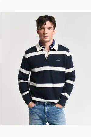 GANT Para homem. 2044013 Pólo Rugger em riscas tingidas com fio da marinha (S), Casual, Algodão, Manga comprida