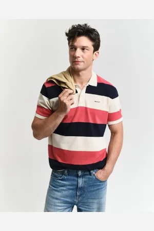 GANT Para homem. 2022151 Pólo de piqué às riscas em blocos multicoloridos (M), Casual, Algodão, Manga curta