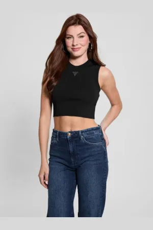 Guess Para mulher. W4GZ34Z3F40 Top sem mangas com logótipo triangular (XS), Casual, Poliamida, Sem mangas / correias