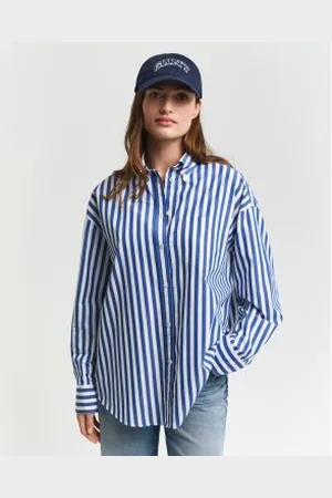 GANT Para mulher. 4300430 Camisa oversize de popelina às riscas clássicas azuis (34), , Casual, Algodão, Manga comprida