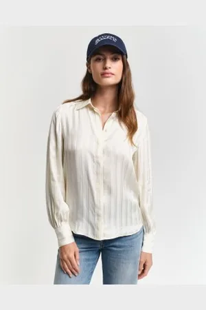 GANT Para mulher. 4300425 Camisa de cetim às riscas Regular Fit branco ecru (34), Casual, Viscoso, Manga comprida