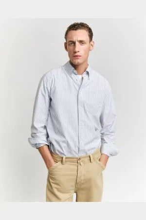 GANT Para homem. 3250014 Camisa de popelina às riscas azuis de corte descontraído com inspiração histórica (S), , Casual, Algodão, Manga