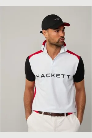Hackett Para homem. HM563402 Pólo desportivo de corte clássico branco (L), Casual, Algodão, Manga curta
