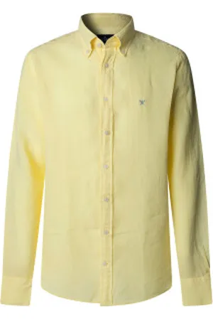Hackett Para homem. HM3010264 Camisa de corte à medida amarela (3XL), Casual, , Linho, Manga comprida