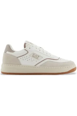 EA7 Unisex. X8X190_XK405 Sapatilhas de couro bege (44), Plano, Cordão, Casual, Esportivo, Multisport