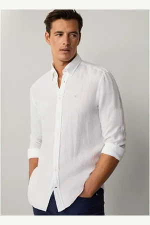 Hackett Para homem. HM3010264 Camisa de corte à medida branca (XXL), , Casual, Linho, Manga comprida