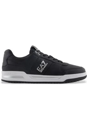 EA7 Unisex. X8X234_XK422 Sapatilhas Court em pele preto (44), Couro, Plano, Cordão, Casual, Esportivo, Tênis / Paddle tennis, Multisport