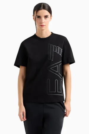 EA7 Para mulher. 7W000185_AF10201 T-shirt de manga curta preta (L), , Casual, Esportivo, Algodão, Multisport