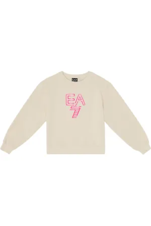 EA7 Para menina. 7G000043_AF13135 Camisola de algodão elástica com gola redonda Visibility (10Años= 142cm), Bege, Casual, Esportivo, M
