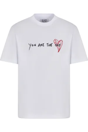 EA7 Unisex. 7X000032_AF13243 T-shirt branca de manga curta Ti amo (L), , Casual, Algodão