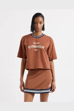EA7 Para mulher. 7W000148_AF13243 T-shirt de manga curta (L), Marrom, Casual, Esportivo, Algodão, Multisport