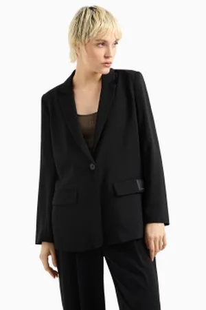 Armani Exchange Para mulher. XW000941AF10872UC001 Blazer casual de cor sólida com botão único e lapela entalhada com mangas compridas pretas