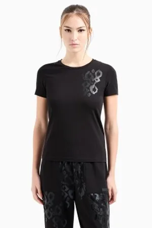EA7 Para mulher. 7W000133_AF10373 T-shirt com gola redonda Graphic Series em algodão stretch (L), Casual, Esportivo, Multisport, Manga