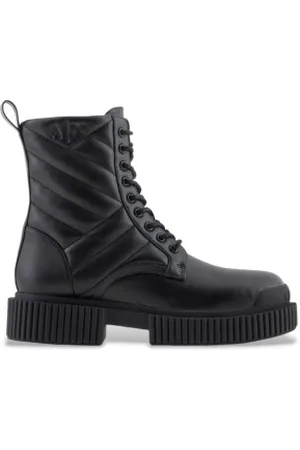 Armani Exchange Para mulher. XDN040XV91900002 BT botins de couro preto (35), Plano, Cordão, Casual