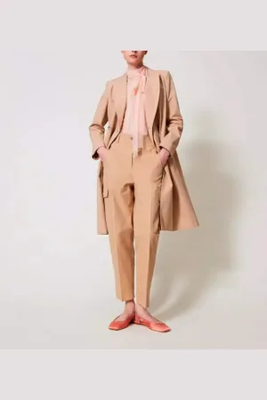 Twin-Set Para mulher. 251TP2212 Calças cargo em gabardine de mistura de algodão (40), Marrom, Casual
