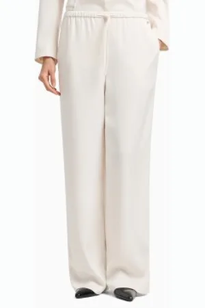 Armani Exchange Para mulher. XW000143AF10840U1003 Calças de perna larga -ecru (XL), Casual, Poliéster
