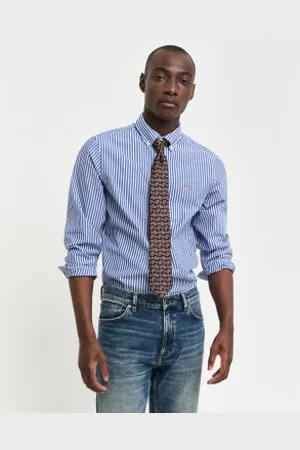 GANT Para homem. 3000132 Camisa às riscas de popelina de corte justo (S), Casual, Algodão, Clássico, Manga comprida