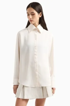 Armani Exchange Para mulher. XW000443AF12742U1003 Camisa de corte descontraído branca e crua (L), , Casual, Viscoso, Manga comprida