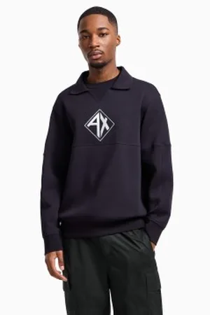 Armani Exchange Para homem. XM000229AF10818UB101 Camisola de gola redonda com pormenor de gola polo em algodão-poliéster stretch interlock a