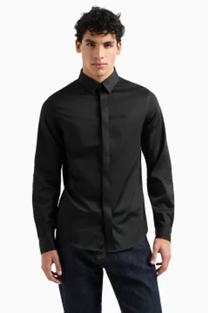 Armani Exchange Para homem. 8NZCBDZN10ZUB001 Camisa de corte justo em algodão de cetim elástico (L), Casual, Manga comprida