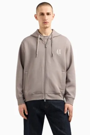Armani Exchange Para homem. XM000371AF10818U6107 Camisola com capuz e fecho de correr completo em algodão elástico-poliéster cinzento lamina