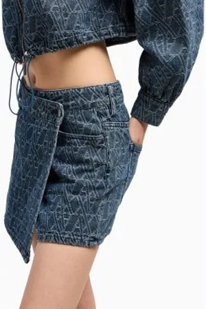 Armani Exchange Para mulher. XW000555AF12844FB055 Minissaia calças azuis com monograma (XXS), , Casual, Algodão, Denim