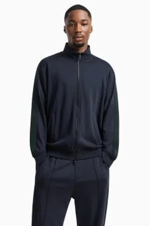 Armani Exchange Para homem. XM000311AF10365UB101 Sweatshirt com fecho de correr e gola mao em algodão interlock azul-marinho (L), Casual, Es