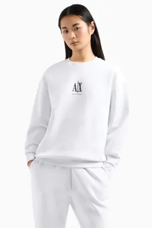 Armani Exchange Para mulher. XW000821AF10818U0002 Camisola com gola redonda branca (XL), , Casual, Esportivo, Algodão, Multisport