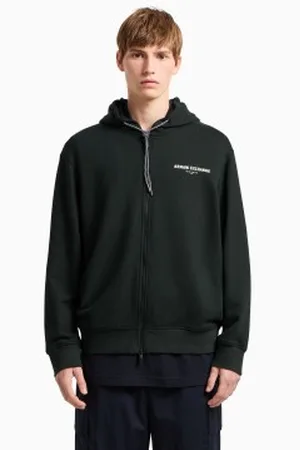 Armani Exchange Para homem. XM000223AF12656UB001 Camisola com capuz e fecho de correr completo em algodão francês carbonizado com capu