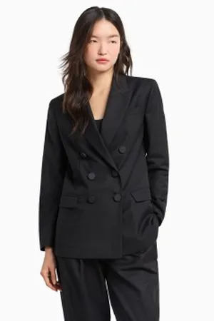 Armani Exchange Para mulher. XW000220AF10855UC001 Blazer semiestruturado trespassado com botões de borracha pretos em tons (S), Casual, Poli