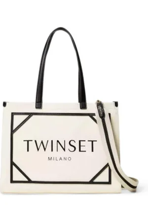 Twin-Set Para mulher. 251TB7081 Saco de compras em lona com logótipo bege (OSFA), Casual
