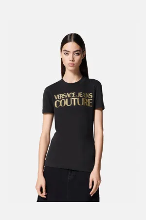 VERSACE Para mulher. 78HAHT01-CJ00T T-shirt com logótipo (XS), Casual, Algodão, Manga curta