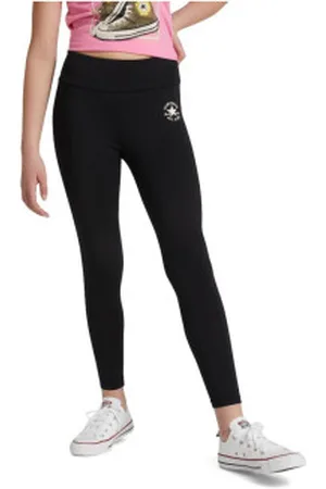 Converse Para menina. 4CD916 Leggings de cintura subida com remendos Chuck pretos (M), Casual, Esportivo, Algodão, Multisport, moda infantil